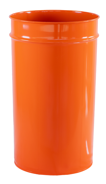 An orange conical drum that is also used for packaging paste and thus is also known as tomato paste drum .