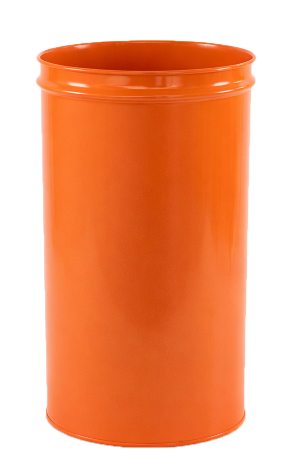 An orange conical drum that is also used for packaging paste and thus is also known as tomato paste drum .